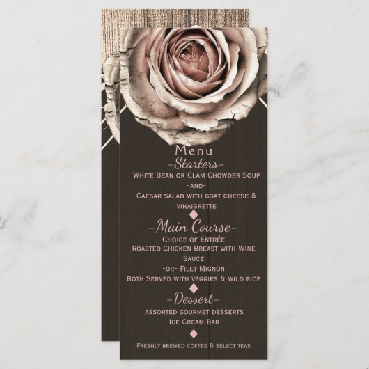 Menu Rustique Rose Élégant Bois Léger Diamant Part (Devant / Derrière)