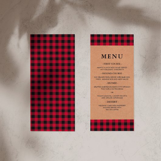 Menu rustique rouge et noir Tartan Plaid