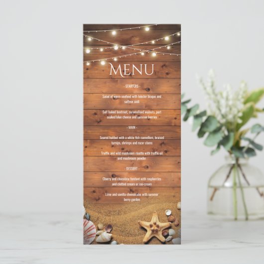 Menu Rustique Starfish Beach Lights Tropical Mariage Me (Debout devant)