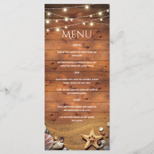 Menu Rustique Starfish Beach Lights Tropical Mariage Me (Devant)