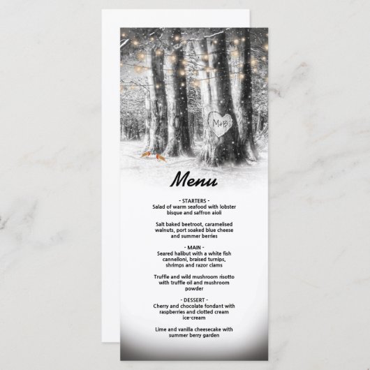 Menu Rustique Winter Tree & String Lights Party (Devant / Derrière)
