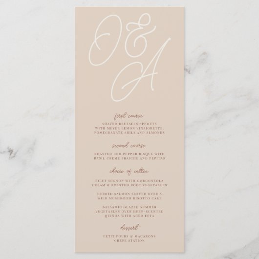 Menu Sable | Mariage de monogramme de filigrane de scri (Devant)