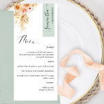Menu Sage and Peach Blush Personnalisé avec le nom de l<br><div class="desc">Pourquoi passer à l'endroit cartes et cartes de menu quand vous pouvez avoir un élégant menu tout-en-un élégant personnalisé avec chaque nom d'invité! Contemporain, simple et élégant design avec des détails floral d'aquarelle exquis dans un beau mélange de pêche, orange, roux, corail poussiéreux, crème et champagne. Eléments calligraphiques écrits à...</div>
