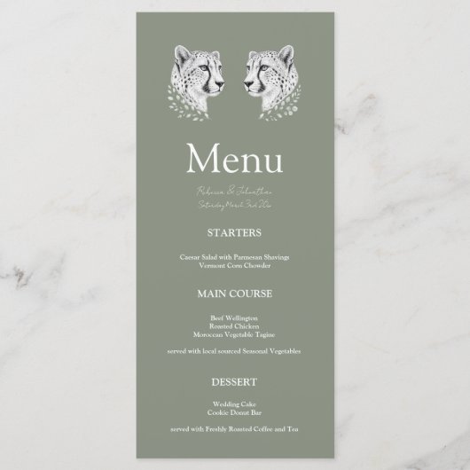 Menu Sage Cheetah Art Moderne Élégant Réception de Mari (Devant)