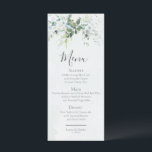 Menu Sage Eucalyptus Verdure Simple Chic Mariage<br><div class="desc">Simple sauge et bleu Dusty vert Watercolor Mariage menu,  avec verdure luxuriante,  verre de mer doux et tons sauge.</div>