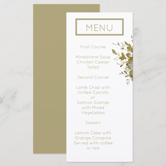 Menu Sage Green and Gold Modern Minimalist Wedding (Voorkant / Achterkant)