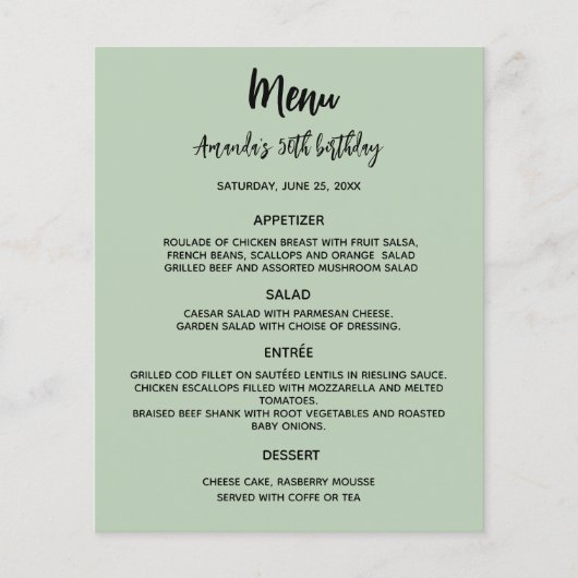 Menu Sage green anniversaire (Devant)