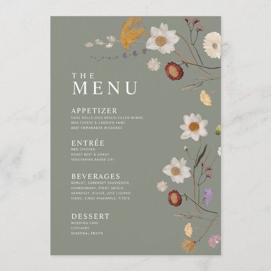 Menu Sage Green avec fleurs sauvages (Devant)