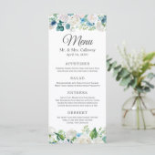 Menu Sage Green Blue White Peonies Floral Mariage (Debout devant)