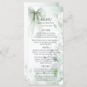Menu Sage Green Bow Baptême (Devant / Derrière)