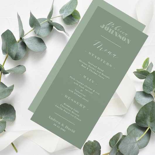 Menu Sage Green Calligraphy Nom du client Dîner Mariage