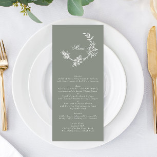 Menu Sage Green Classic Wreath Floral Monogramme Mariag