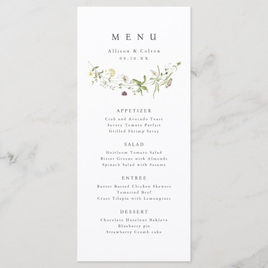 Menu Sage Green Elegant Fleur sauvage Rustic Boho Maria (Devant)