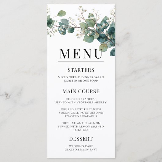 Menu Sage Green Eucalyptus Elegant Boho Wedding (Devant)