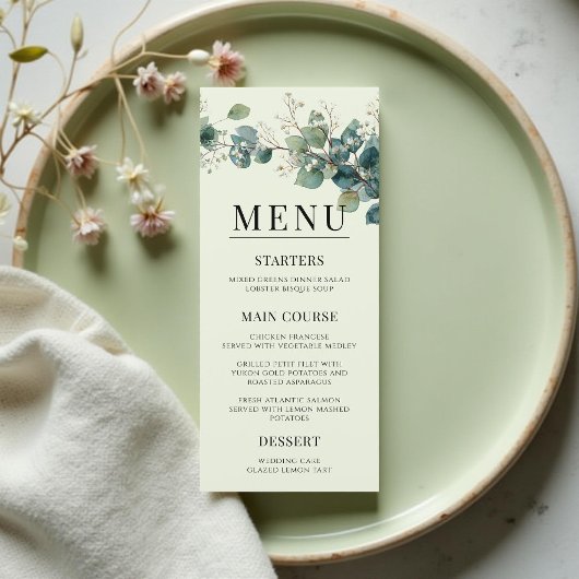 Menu Sage Green Eucalyptus Elegant Boho Wedding