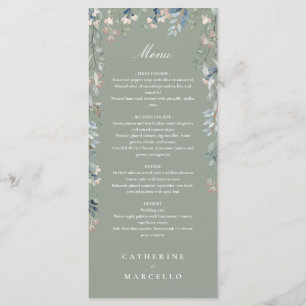 Menu Sage Green Floral Fleur sauvage Dîner Mariage