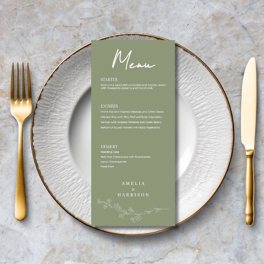 Menu Sage Green Floral Formal Élégant Mariage