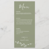 Menu Sage Green Floral Formal Élégant Mariage (Devant)