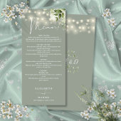 Menu Sage Green Floral String Lights Dîner Mariage