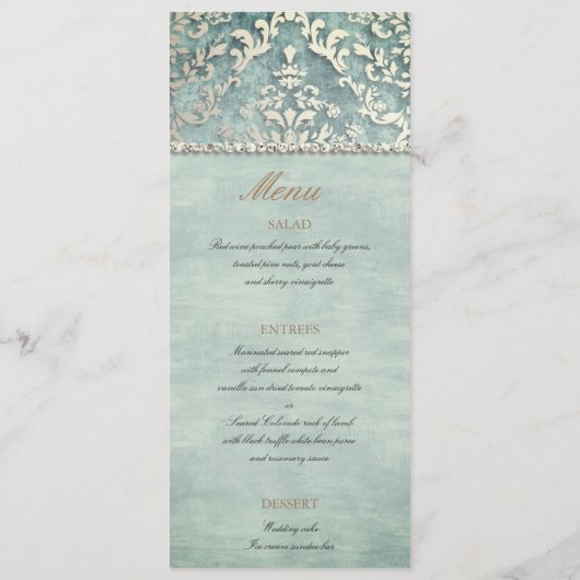 Menu Sage Green Glimmer Mariage damassé (Dos)