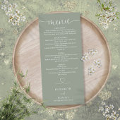 Menu Sage Green Heart Script Mariage Dîner