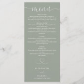 Menu Sage Green Heart Script Mariage Dîner (Devant)