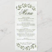 Menu Sage Green Laurel Feuille Rustic Elegance Mariage (Devant)