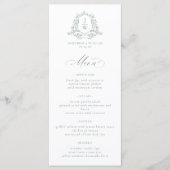 Menu Sage Green Monogramme Floral Crest Élégant Mariage (Devant)