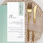 Menu Sage Green Personnalisé avec nom d'hôte Élégant<br><div class="desc">Pourquoi passer à l'endroit cartes et cartes de menu quand vous pouvez avoir un élégant menu tout-en-un élégant personnalisé avec chaque nom d'invité! Contemporain, simple et élégant design avec belle calligraphie manuscrite moderne. Grattez sur le coin supérieur droit dans le ton vert sage avec le nom de l'invité en noir....</div>