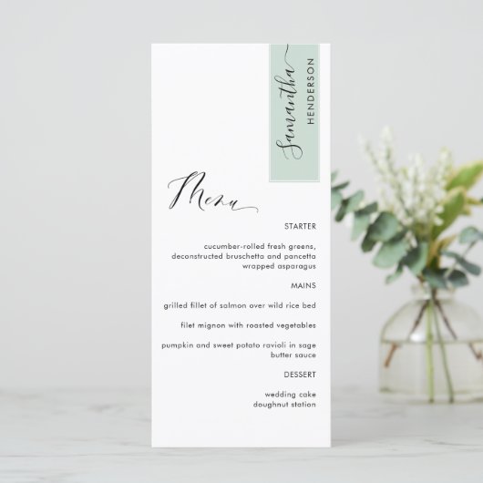 Menu Sage Green Personnalisé avec nom d'hôte Élégant (Debout devant)