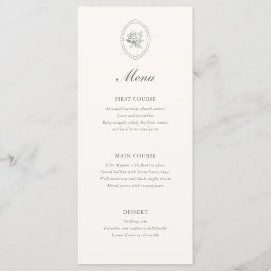 Menu Sage Green Rose Wedding  (Devant)