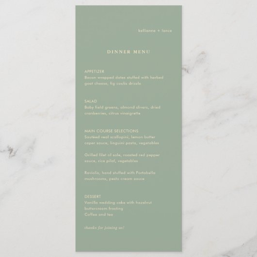Menu Sage Green Simple Modern Wedding (Devant)