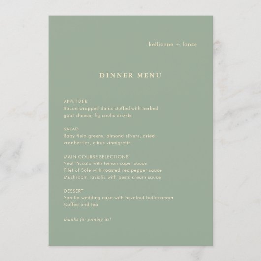 Menu Sage Green Simple Modern Wedding (Devant)