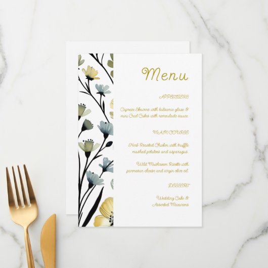 Menu Sage Green & Soft Yellow Botanical Wedding (Devant/Arrière en situation)