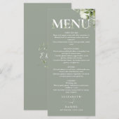 Menu Sage Green Typographie florale Monogramme Mariage (Devant / Derrière)