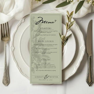 Menu Sage Green Vintage Floral Romantic Garden Wedding