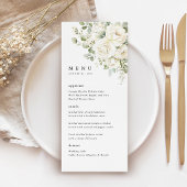 Menu Sage Green White Floral Watercolor Wedding Dinner