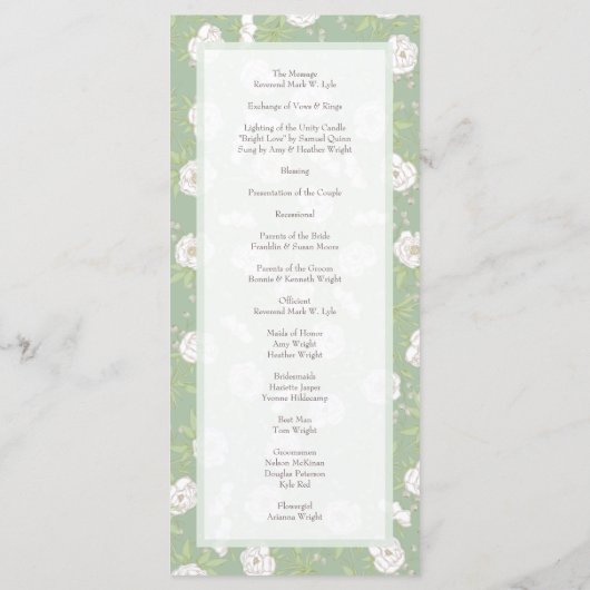 Menu Sage Green White Rose Wedding Programs (Dos)