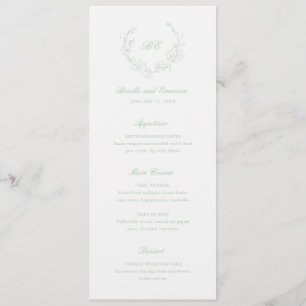 Menu Sage Green Wreath Monogramme Mariage élégant