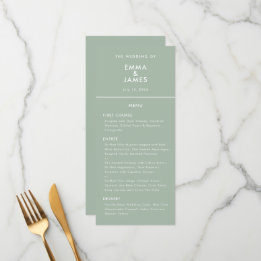 Menu Sage Minimaliste Ampersand Inversé Mariage Élégant