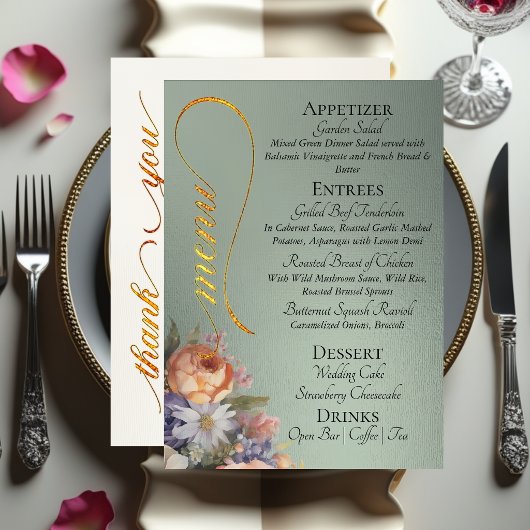 Menu Sage - Monogram, Wildflowers & Thank You 