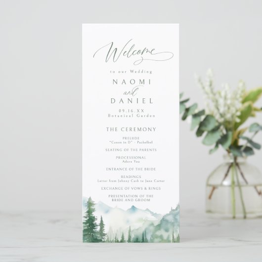 Menu Sage Mountain Forest Rustic Wedding Programs (Debout devant)