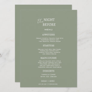 Menu Sage vert minimaliste la nuit avant le Mariage