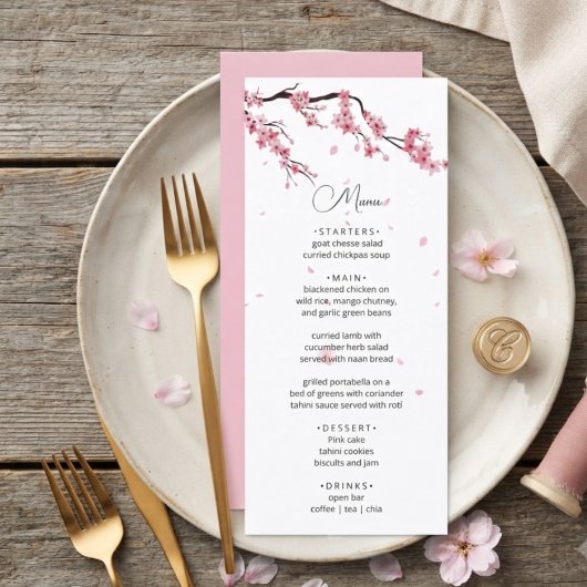 Menu Sakura Cerisier Rose Aquarelle Moderne