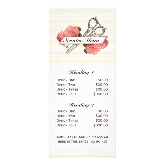 menu salon ciseaux vintage rose floral (Devant)