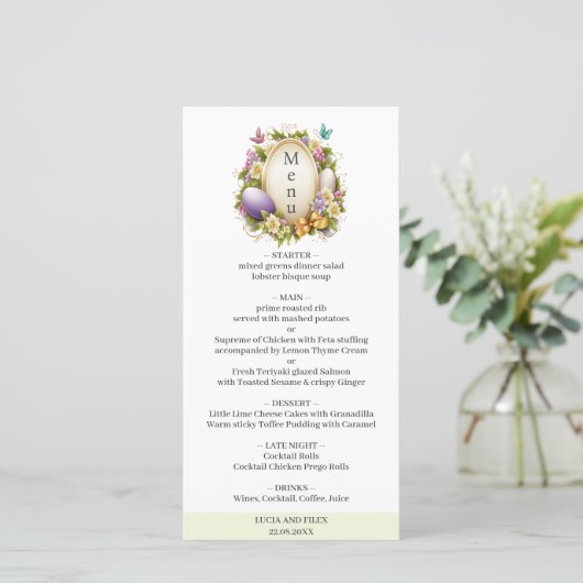 Menu Sample White & Green Easter Forest Wedding (Staand voorkant)