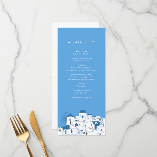 Menu Santorin Destination Mariage de l'île grecque (Devant/Arrière en situation)