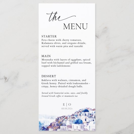 Menu Santorin Grèce Mariage Destination été (Devant)