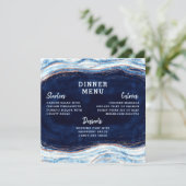 Menu Sapphire Blue Rose Gold Geode Agate Carré Dîner (Debout devant)