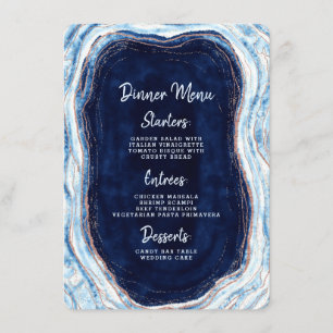 Menu Sapphire Blue Rose Gold Geode Agate Marbre Dîner